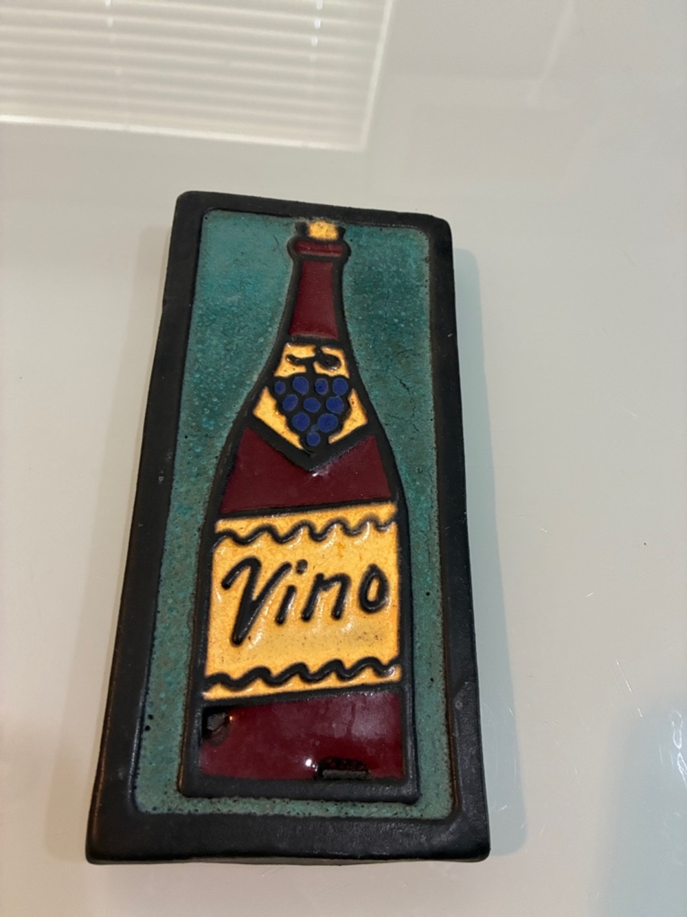 Vino Wine  Bottle Ceramic Wall tile plaque artisan Doug Spalding